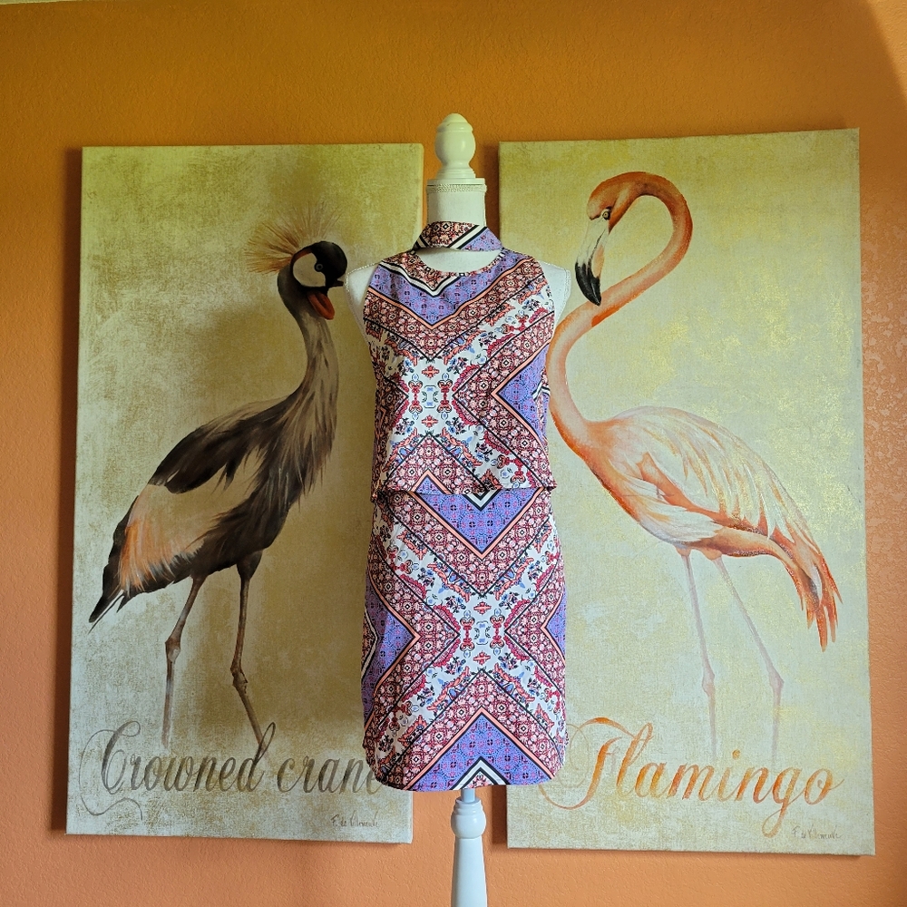 NWT Influence Print Sleeveless Dress Purple 12 Travel Summer